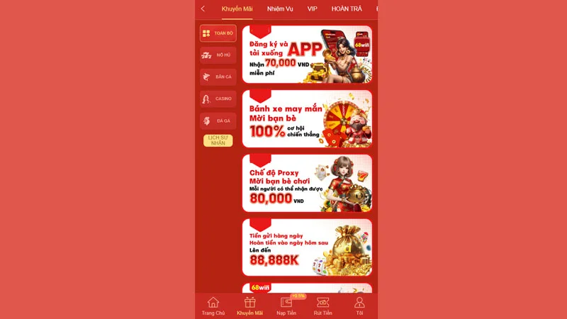 Những chương trình khuyến mãi 68WIN hot nhất